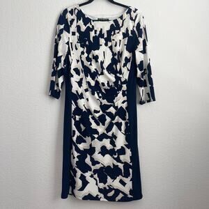 Lauren Ralph Lauren Navy‎ Abstract Print 3/4 sleeve Wiggle Sheath Dress Size 12